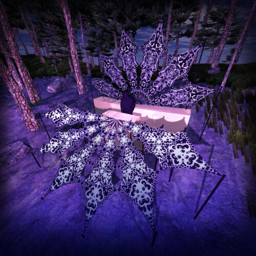 Black Dragons and Chilly Night - 12 Petals DJ-Stage Setup - Black&White Ceiling Decoration - 3D-Preview