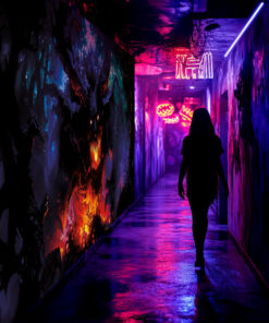 Halloween Backdrop Evil Demons HL-DMN001 - Colorful UV Backdrop XL Dark Tapestry Psychedelic UV-Reactive Fluorescent Wall Art - Haunted House Interior Preview - UV Light