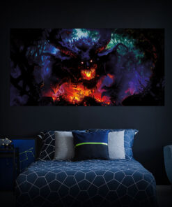 Halloween Backdrop Evil Demons HL-DMN001 - Colorful UV Backdrop XL Dark Tapestry Psychedelic UV-Reactive Fluorescent Wall Art - Bedroom Interior Preview - Daylight