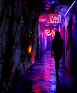 Halloween Backdrop Evil Demons HL-DMN002 - Colorful UV Backdrop XL Dark Tapestry Psychedelic UV-Reactive Fluorescent Wall Art - Haunted House Interior Preview - UV Light