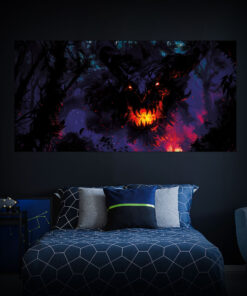 Halloween Backdrop Evil Demons HL-DMN002 - Colorful UV Backdrop XL Dark Tapestry Psychedelic UV-Reactive Fluorescent Wall Art - Bedroom Interior Preview - Daylight