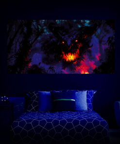 Halloween Backdrop Evil Demons HL-DMN002 - Colorful UV Backdrop XL Dark Tapestry Psychedelic UV-Reactive Fluorescent Wall Art - Bedroom Interior Preview - UV Light