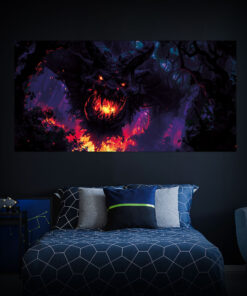 Halloween Backdrop Evil Demons HL-DMN003 - Colorful UV Backdrop XL Dark Tapestry Psychedelic UV-Reactive Fluorescent Wall Art - Bedroom Interior Preview - Daylight