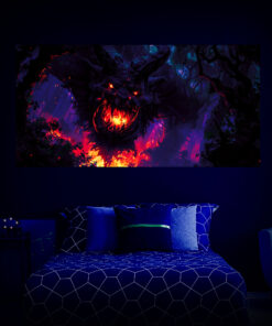 Halloween Backdrop Evil Demons HL-DMN003 - Colorful UV Backdrop XL Dark Tapestry Psychedelic UV-Reactive Fluorescent Wall Art - Bedroom Interior Preview - UV Light