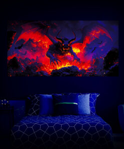 Halloween Backdrop Evil Demons HL-DMN005 - Colorful UV Backdrop XL Dark Tapestry Psychedelic UV-Reactive Fluorescent Wall Art - Bedroom Interior Preview - UV Light