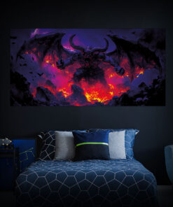 Halloween Backdrop Evil Demons HL-DMN007 - Colorful UV Backdrop XL Dark Tapestry Psychedelic UV-Reactive Fluorescent Wall Art - Bedroom Interior Preview - Daylight
