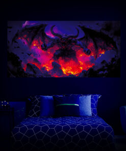 Halloween Backdrop Evil Demons HL-DMN007 - Colorful UV Backdrop XL Dark Tapestry Psychedelic UV-Reactive Fluorescent Wall Art - Bedroom Interior Preview - UV Light