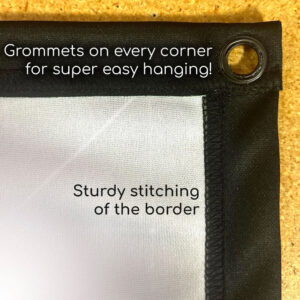 Back side of a UV-Reactive tapestry with grommets