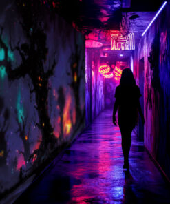 Halloween Backdrop Scary Trees HL-TR001 - Colorful UV Backdrop XL Dark Tapestry Psychedelic UV-Reactive Fluorescent Wall Art - Haunted House Interior Preview - UV Light