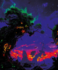 Halloween Backdrop Scary Trees HL-TR002 - Colorful UV Backdrop XL Dark Tapestry Psychedelic UV-Reactive Fluorescent Wall Art