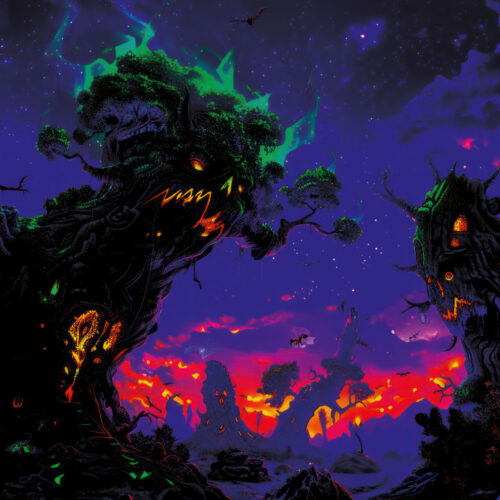 Halloween Backdrop Scary Trees HL-TR002 - Colorful UV Backdrop XL Dark Tapestry Psychedelic UV-Reactive Fluorescent Wall Art