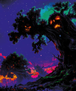 Halloween Backdrop Scary Trees HL-TR003 - Colorful UV Backdrop XL Dark Tapestry Psychedelic UV-Reactive Fluorescent Wall Art
