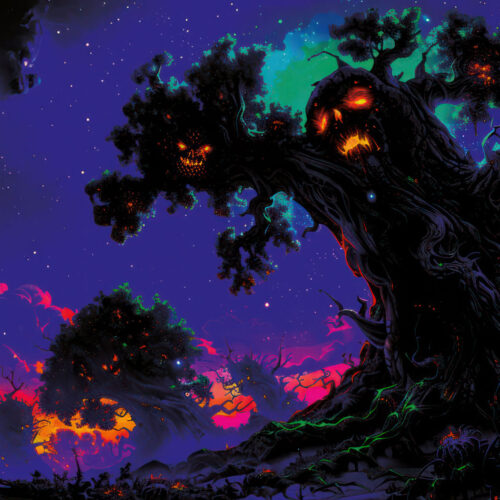 Halloween Backdrop Scary Trees HL-TR003 - Colorful UV Backdrop XL Dark Tapestry Psychedelic UV-Reactive Fluorescent Wall Art