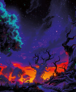 Halloween Backdrop Scary Trees HL-TR004 - Colorful UV Backdrop XL Dark Tapestry Psychedelic UV-Reactive Fluorescent Wall Art