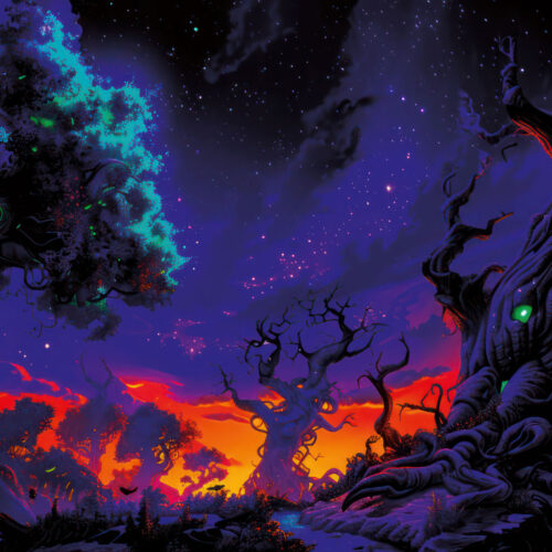 Halloween Backdrop Scary Trees HL-TR004 - Colorful UV Backdrop XL Dark Tapestry Psychedelic UV-Reactive Fluorescent Wall Art