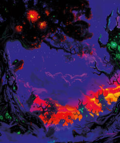 Halloween Backdrop Scary Trees HL-TR005 - Colorful UV Backdrop XL Dark Tapestry Psychedelic UV-Reactive Fluorescent Wall Art