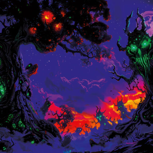 Halloween Backdrop Scary Trees HL-TR005 - Colorful UV Backdrop XL Dark Tapestry Psychedelic UV-Reactive Fluorescent Wall Art