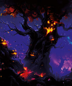 Halloween Backdrop Scary Trees HL-TR006 - Colorful UV Backdrop XL Dark Tapestry Psychedelic UV-Reactive Fluorescent Wall Art