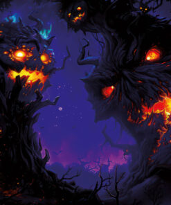 Halloween Backdrop Scary Trees HL-TR007 - Colorful UV Backdrop XL Dark Tapestry Psychedelic UV-Reactive Fluorescent Wall Art
