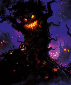 Halloween Backdrop Scary Trees HL-TR008 - Colorful UV Backdrop XL Dark Tapestry Psychedelic UV-Reactive Fluorescent Wall Art