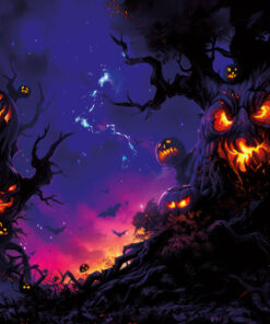 Halloween Backdrop Scary Trees HL-TR009 - Colorful UV Backdrop XL Dark Tapestry Psychedelic UV-Reactive Fluorescent Wall Art