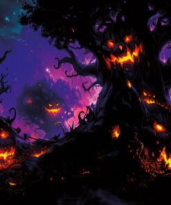 Halloween Backdrop Scary Trees HL-TR010 - Colorful UV Backdrop XL Dark Tapestry Psychedelic UV-Reactive Fluorescent Wall Art