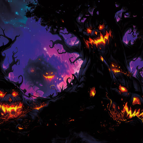 Halloween Backdrop Scary Trees HL-TR010 - Colorful UV Backdrop XL Dark Tapestry Psychedelic UV-Reactive Fluorescent Wall Art