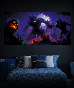 Halloween Backdrop Walking Zombies HL-WZM003 - Colorful UV Backdrop XL Dark Tapestry Psychedelic UV-Reactive Fluorescent Wall Art - Bedroom Interior Preview - Daylight