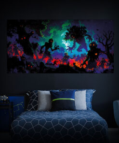 Halloween Backdrop Walking Zombies HL-WZM004 - Colorful UV Backdrop XL Dark Tapestry Psychedelic UV-Reactive Fluorescent Wall Art - Bedroom Interior Preview - Daylight