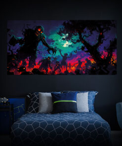 Halloween Backdrop Walking Zombies HL-WZM005 - Colorful UV Backdrop XL Dark Tapestry Psychedelic UV-Reactive Fluorescent Wall Art - Bedroom Interior Preview - Daylight