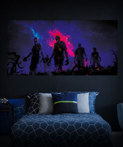 Halloween Backdrop Walking Zombies HL-WZM006 - Colorful UV Backdrop XL Dark Tapestry Psychedelic UV-Reactive Fluorescent Wall Art - Bedroom Interior Preview - Daylight