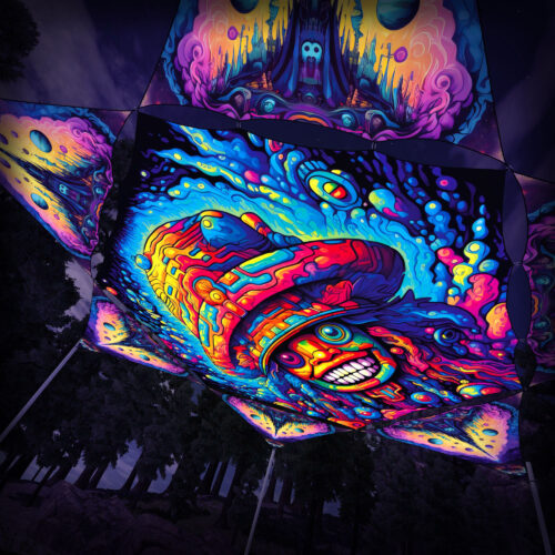 Fungocchio and MS-TR01 - 1 Hexagon and 6 Triangles Canopy Set - UV-Reactive Flurescent Ceiling Decoration - 3D-Preview