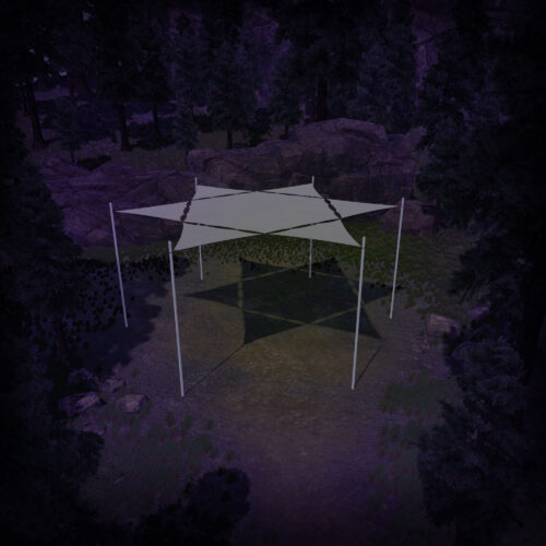 1 Hexagon and 6 Triangles Canopy Set - Top View - UV-Reactive Flurescent Ceiling Decoration - 3D-Preview