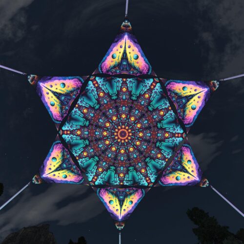 MS-HX04 and MS-TR01 - 1 Hexagon and 6 Triangles Canopy Set - UV-Reactive Flurescent Ceiling Decoration - 3D-Preview