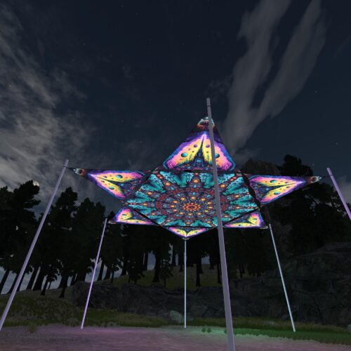 MS-HX04 and MS-TR01 - 1 Hexagon and 6 Triangles Canopy Set - UV-Reactive Flurescent Ceiling Decoration - 3D-Preview