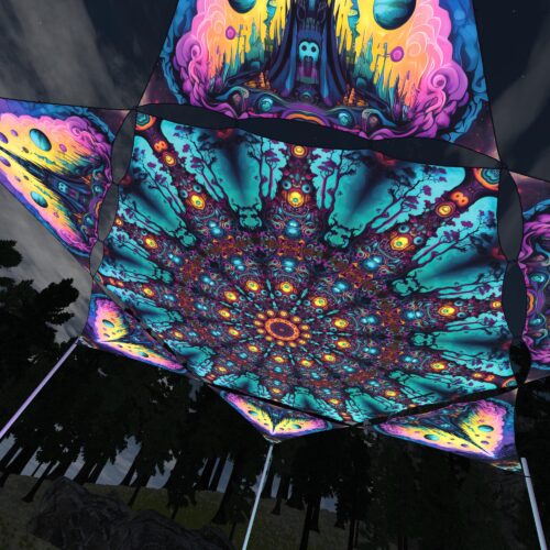 MS-HX04 and MS-TR01 - 1 Hexagon and 6 Triangles Canopy Set - UV-Reactive Flurescent Ceiling Decoration - 3D-Preview