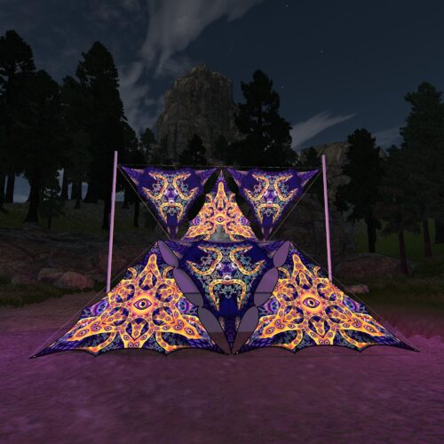 AB-TR01 and AB-TR02 - 6 Triangles Canopy Set - UV-Reactive Flurescent Ceiling Decoration - 3D-Preview