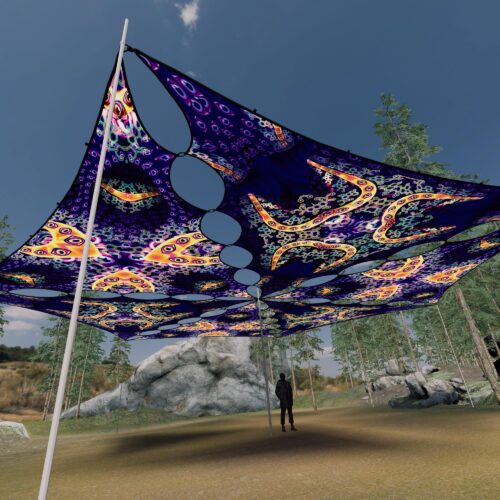 AB-TR02 and AB-TR03 - 6 Triangles Canopy Set - UV-Reactive Flurescent Ceiling Decoration - 3D-Preview