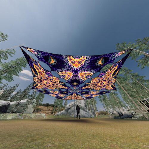 AB-TR03 and AB-TR01 - 6 Triangles Canopy Set - UV-Reactive Flurescent Ceiling Decoration - 3D-Preview