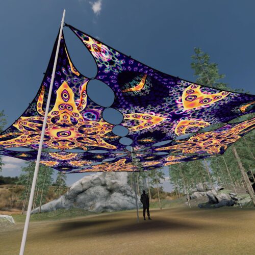 AB-TR03 and AB-TR01 - 6 Triangles Canopy Set - UV-Reactive Flurescent Ceiling Decoration - 3D-Preview