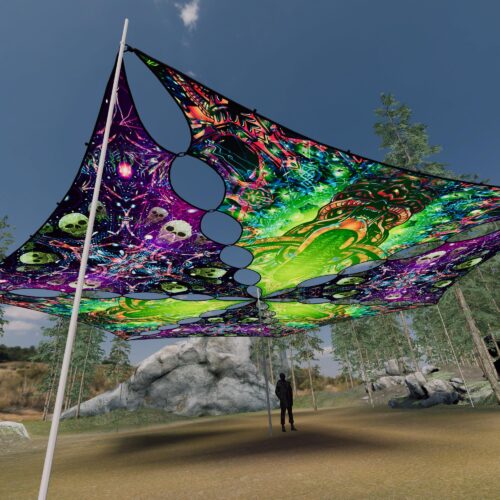 AE-TR01 and AE-TR02 - 6 Triangles Canopy Set - UV-Reactive Flurescent Ceiling Decoration - 3D-Preview