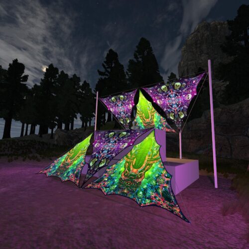 AE-TR01 and AE-TR02 - 6 Triangles Canopy Set - UV-Reactive Flurescent Ceiling Decoration - 3D-Preview