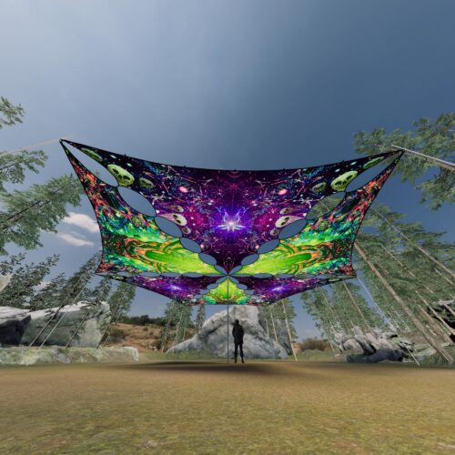 AE-TR03 and AE-TR01 - 6 Triangles Canopy Set - UV-Reactive Flurescent Ceiling Decoration - 3D-Preview