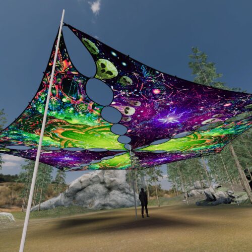 AE-TR03 and AE-TR01 - 6 Triangles Canopy Set - UV-Reactive Flurescent Ceiling Decoration - 3D-Preview