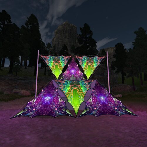 AE-TR03 and AE-TR01 - 6 Triangles Canopy Set - UV-Reactive Flurescent Ceiling Decoration - 3D-Preview