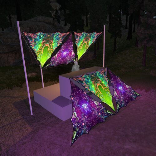 AE-TR03 and AE-TR01 - 6 Triangles Canopy Set - UV-Reactive Flurescent Ceiling Decoration - 3D-Preview