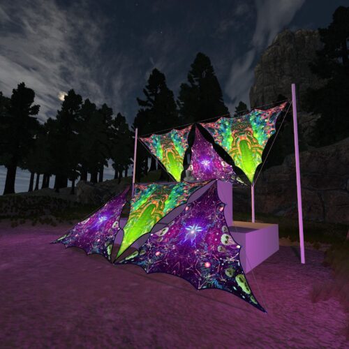 AE-TR03 and AE-TR01 - 6 Triangles Canopy Set - UV-Reactive Flurescent Ceiling Decoration - 3D-Preview