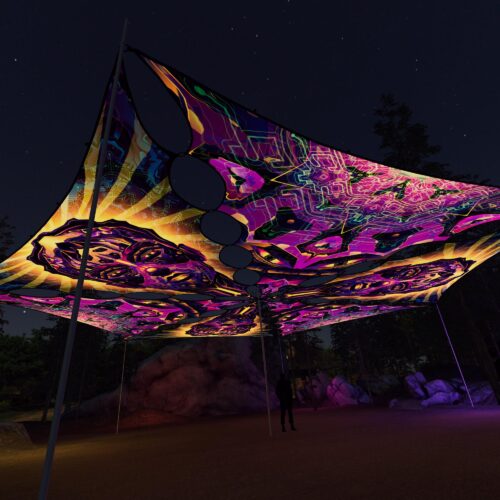 AS-TR03 and AS-TR01 - 6 Triangles Canopy Set - UV-Reactive Flurescent Ceiling Decoration - 3D-Preview