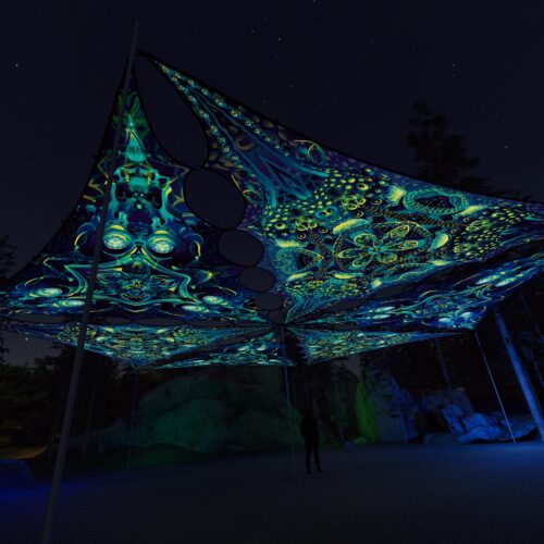 CP-TR03 and CP-TR01 - 6 Triangles Canopy Set - UV-Reactive Flurescent Ceiling Decoration - 3D-Preview