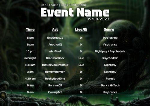 Chimera Protocol - Free Party Promotion Materials - Event Time-Table Schedule Template